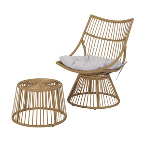 2 Piece Rattan Patio Set With Club Chair And Side Table - Beige / Light Brown