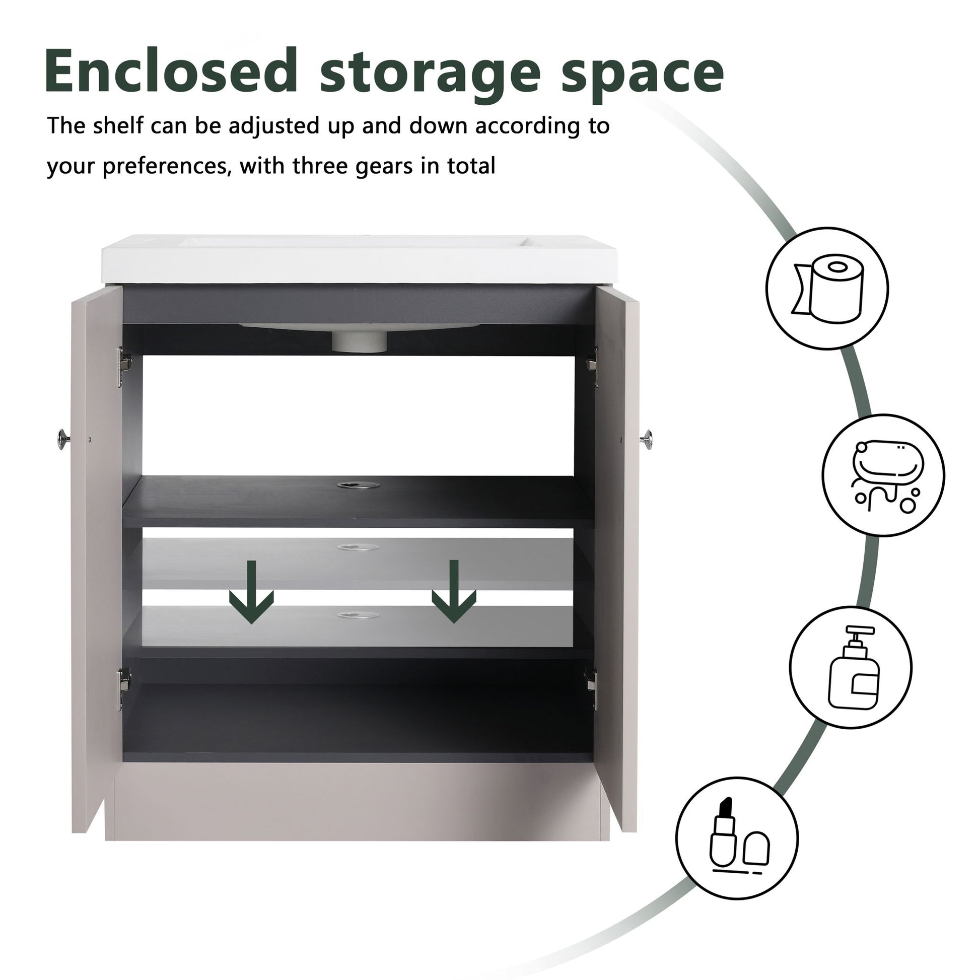 Contemporary Freestanding Bathroom Vanity With Resin Sink & Soft-Close Cabinet Doors