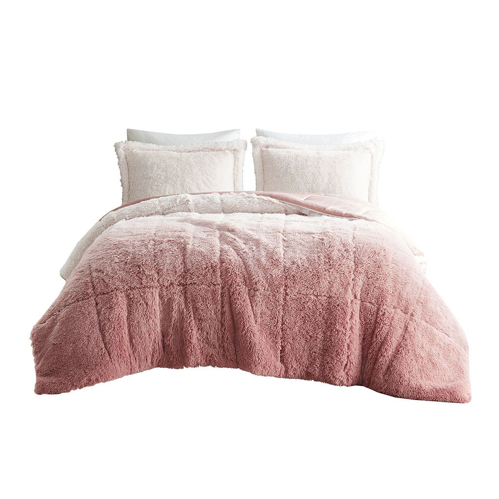 Brielle - King Ombre Shaggy Long Comforter Mini Set - Blush