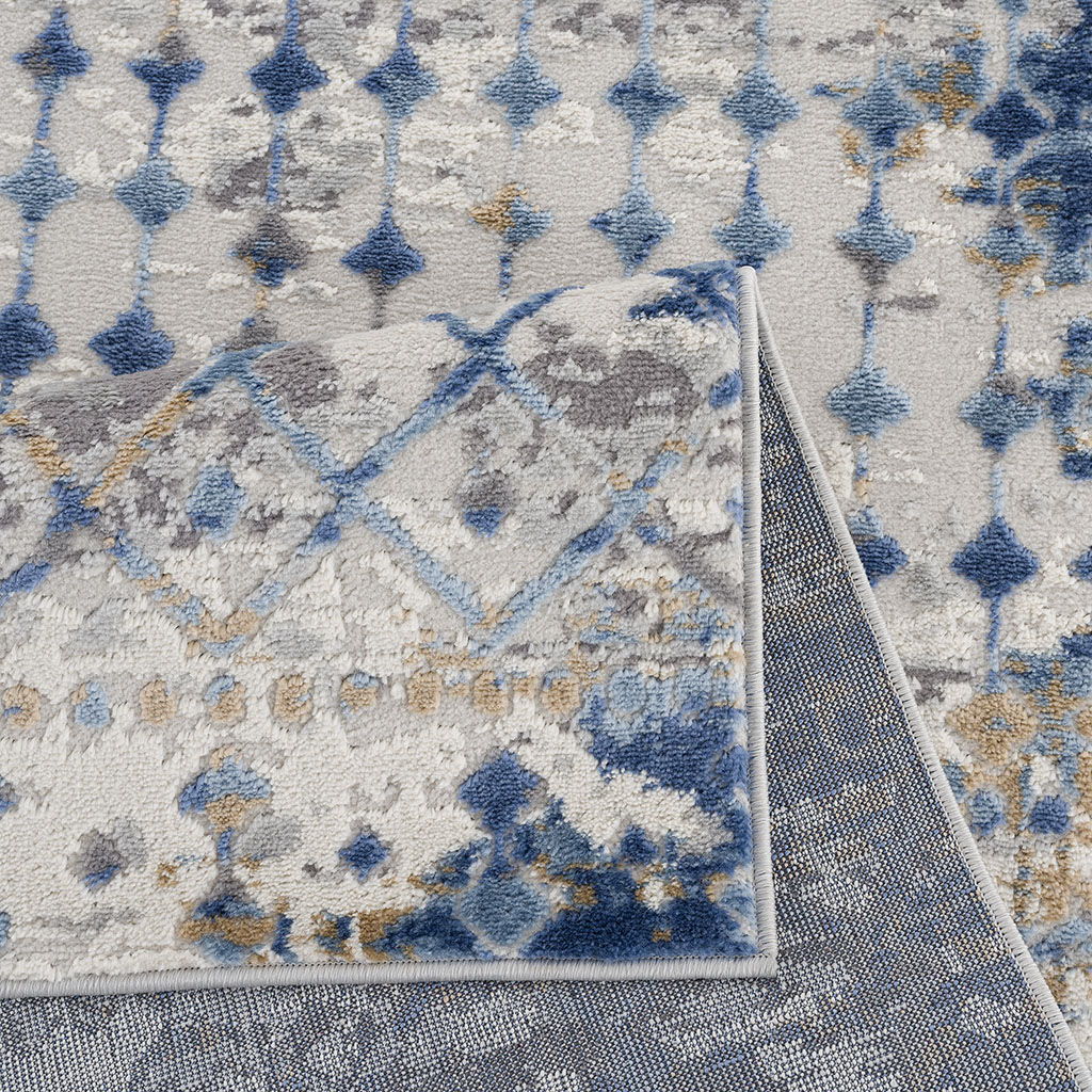 Hannah - 5' X 7' Moroccan Global Woven Area Rug - Blue / Cream