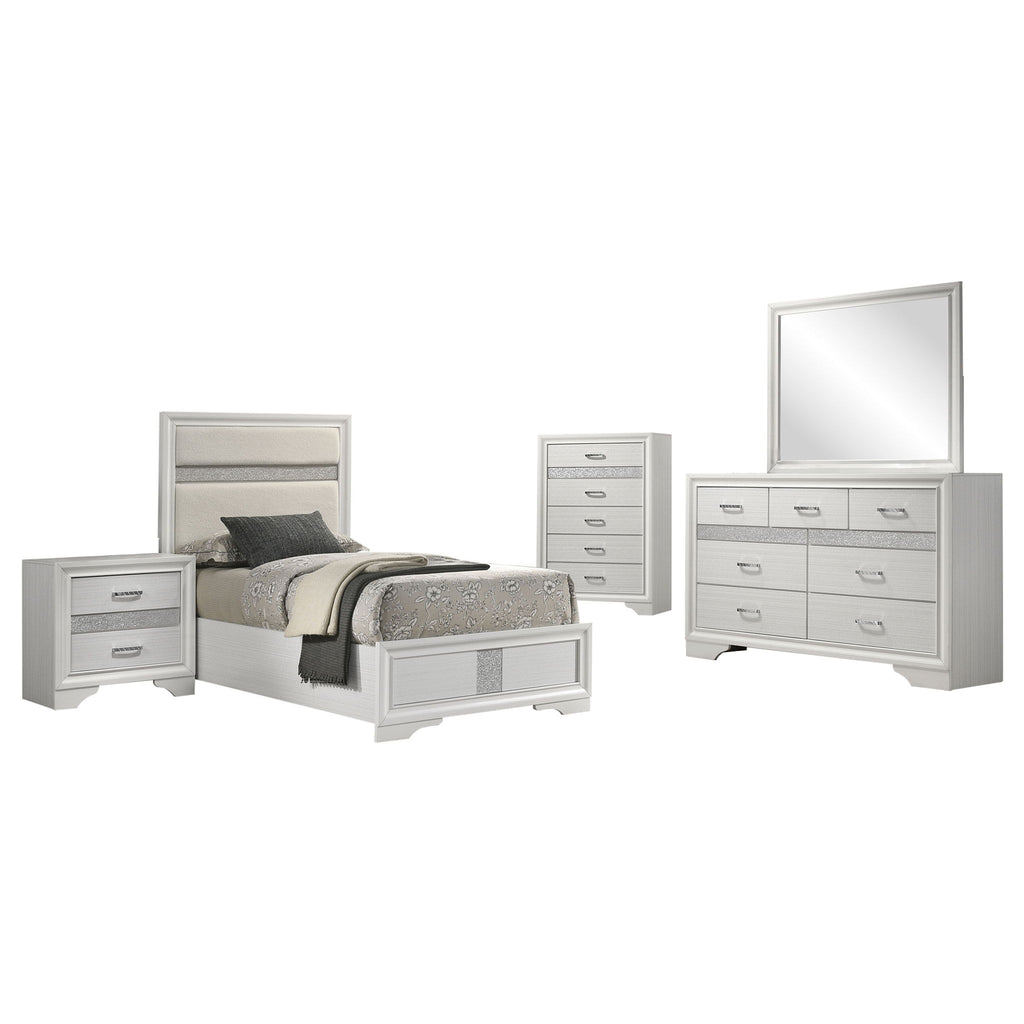 Modern Bedroom Set With Upholstered Headboard And Textured Storage