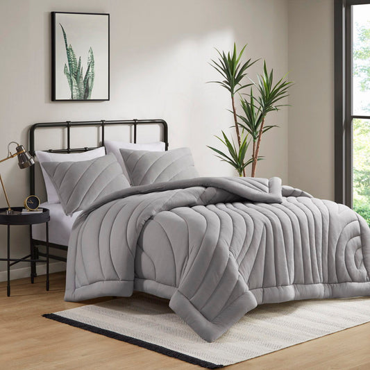 Juniper - Poly Jersey Puffy Twin Comforter Set - Gray