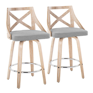 Charlotte - Farmhouse Fixed Height Counter Stool With Swivel And Round Footrest (Set of 2)