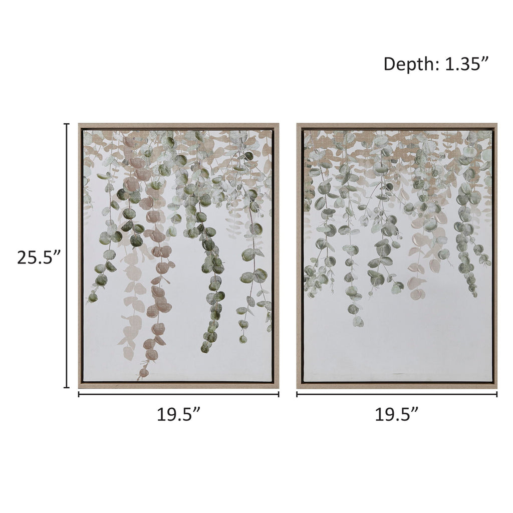 Botanical Waterfall - Eucalyptus 2 Piece Framed Canvas Wall Decor Set - Green