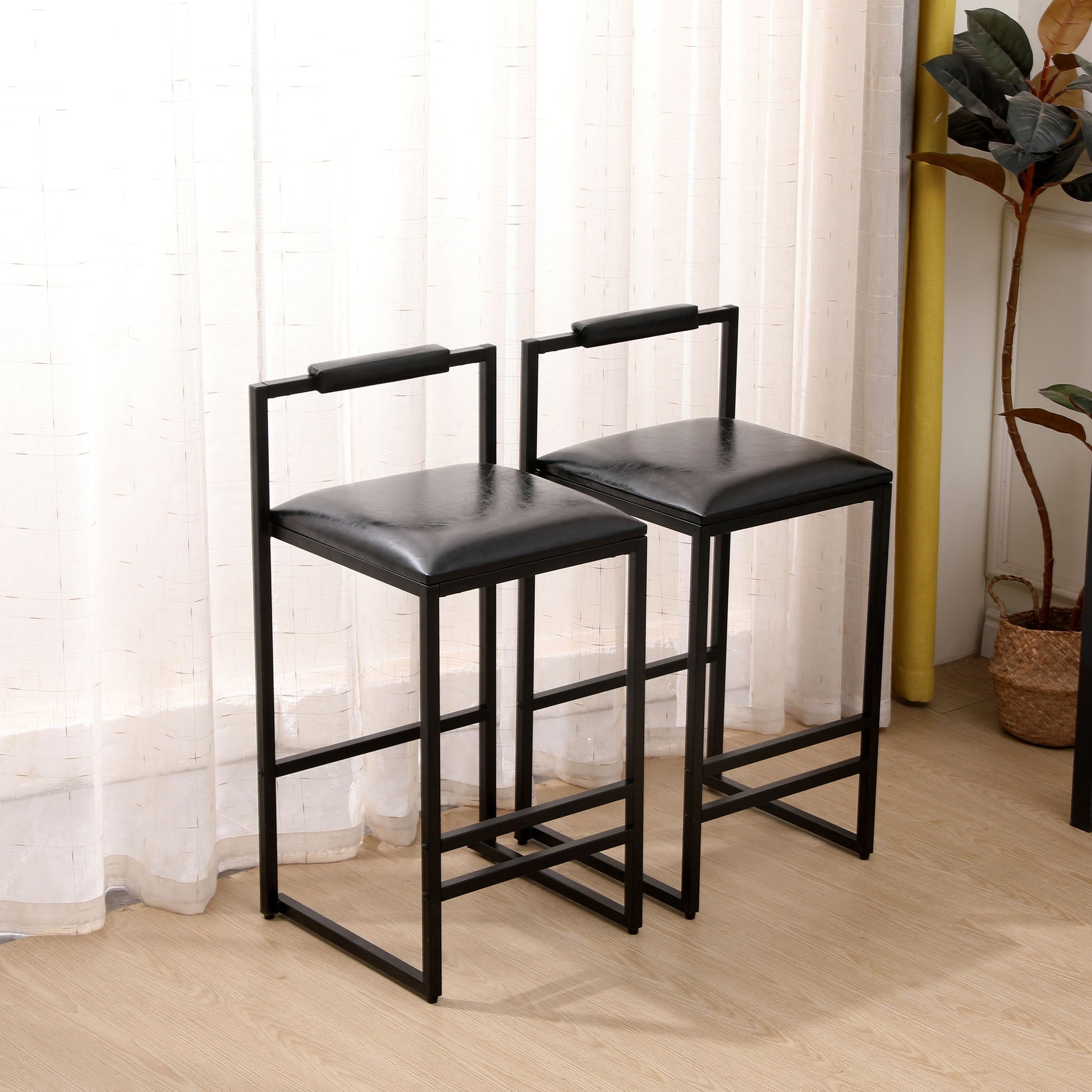 Elegant Bar Stool Set With Backrest And Footrest, Counter Height (Set of 2)