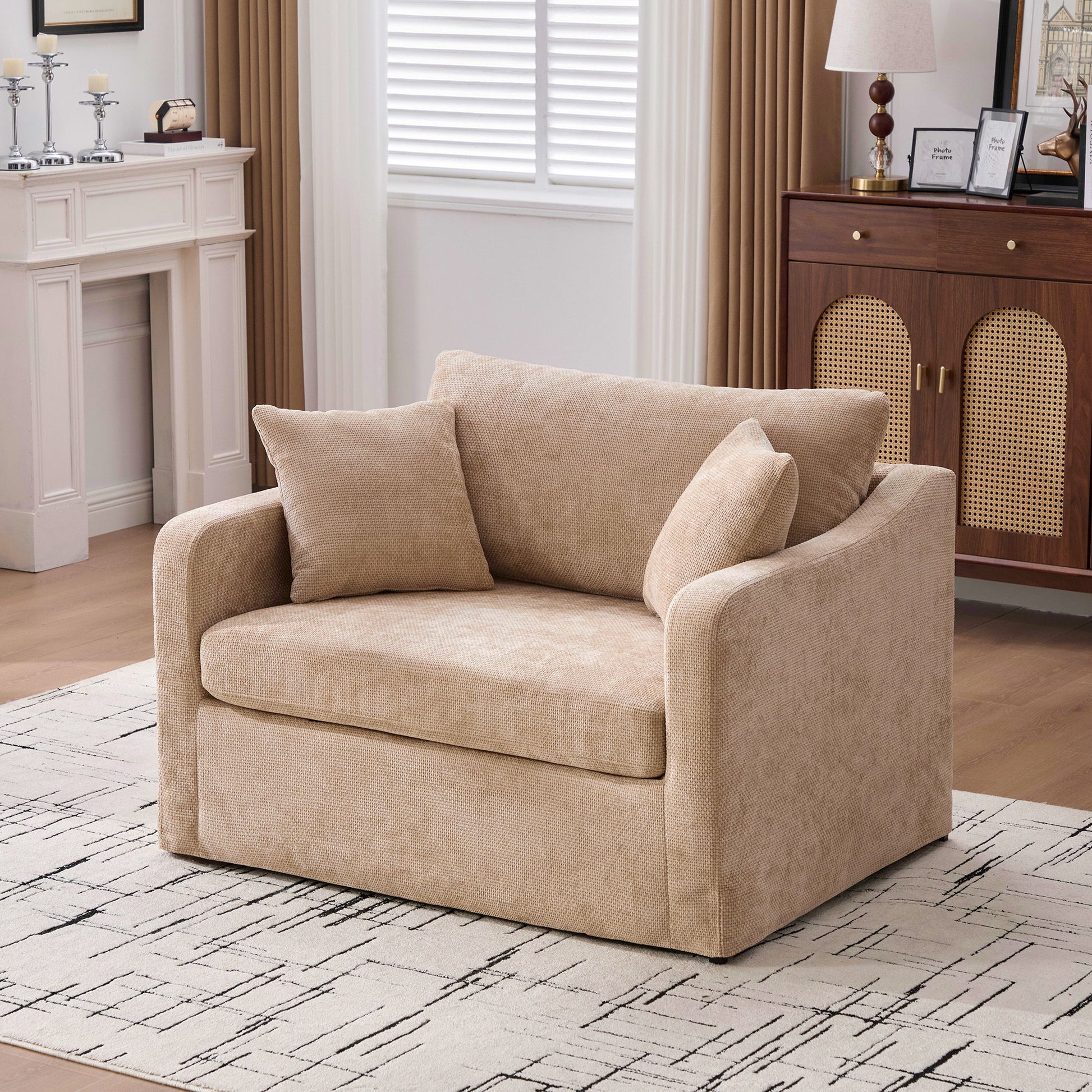 Farmhouse Accent Chair With 2 Bolster Pillows