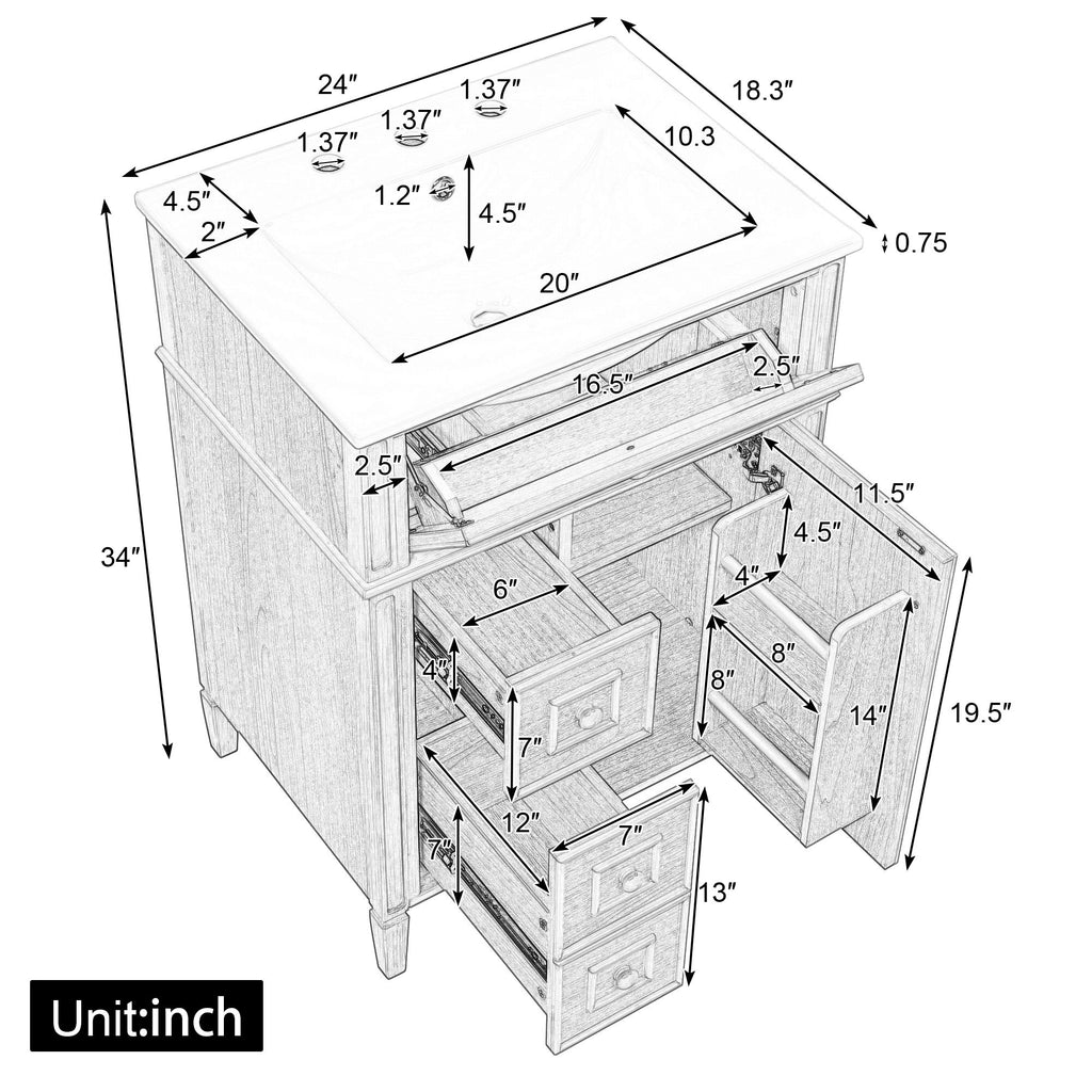 Bathroom Vanity With Flip Out Drawer, 2 Soft-Close Drawers