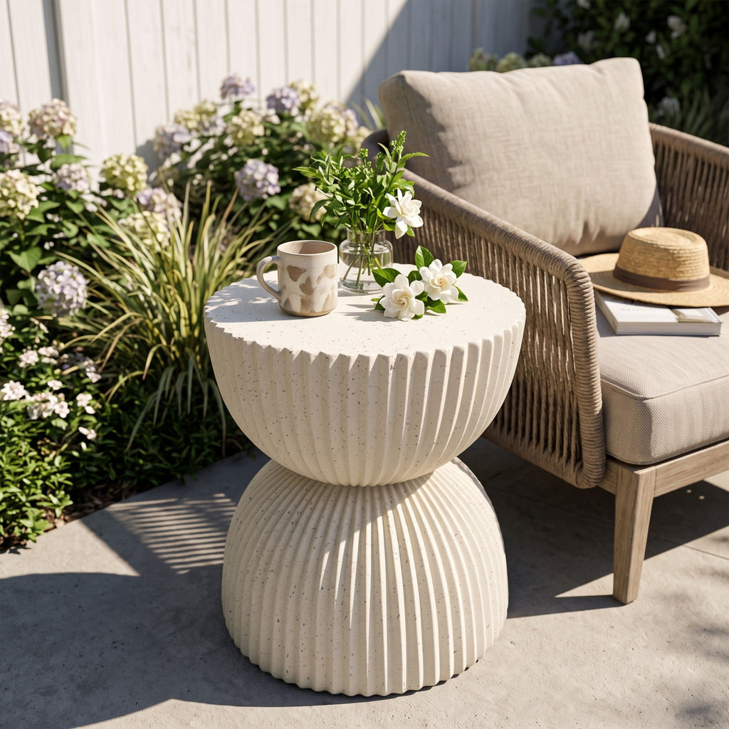 Side Table With Speckled Ribbed Texture