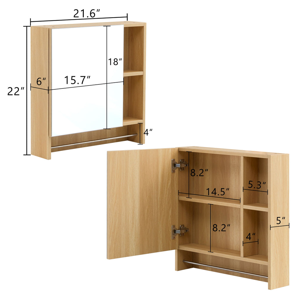 Bathroom Mirror Medicine Cabinet Wall Mounted With Shelves