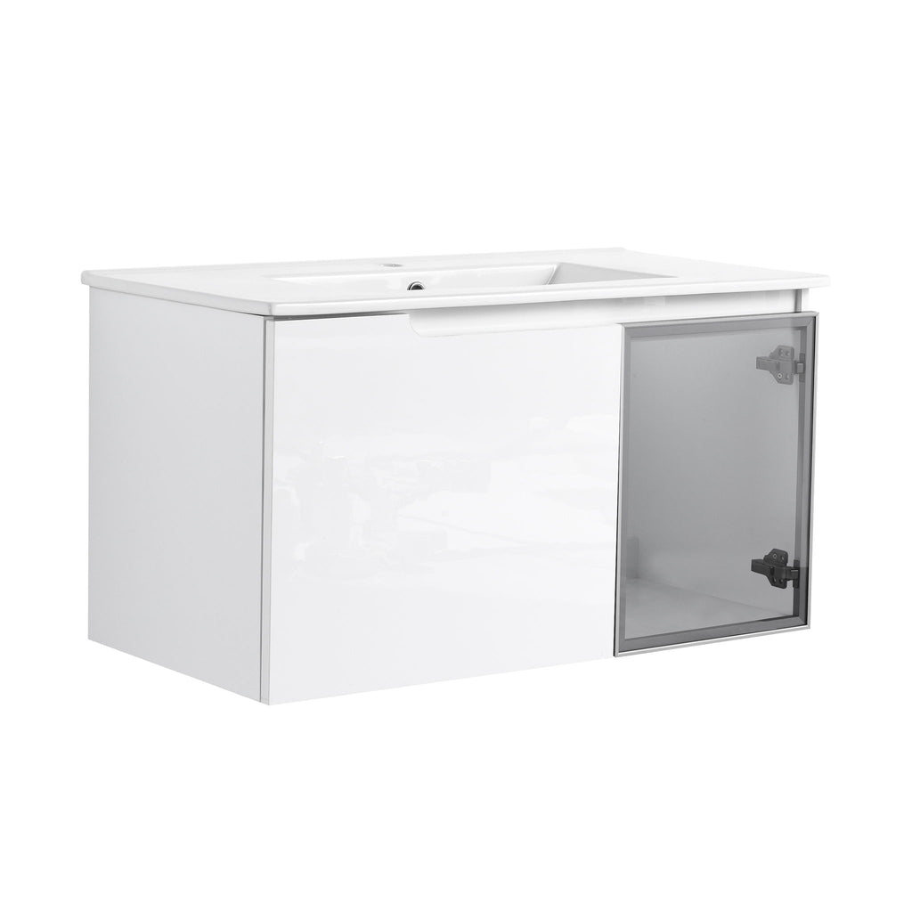Wall Mounted Bathroom Vanity With Sink, 2 Soft Close Doors, Cabinet & Half Door