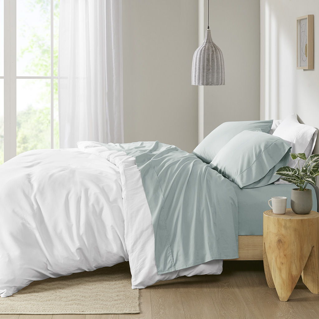 Queen Peached Percale Sheet Set - Aqua