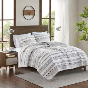 Fraser - 3 Piece King/California King Printed Quilt Set - Ivory/Black