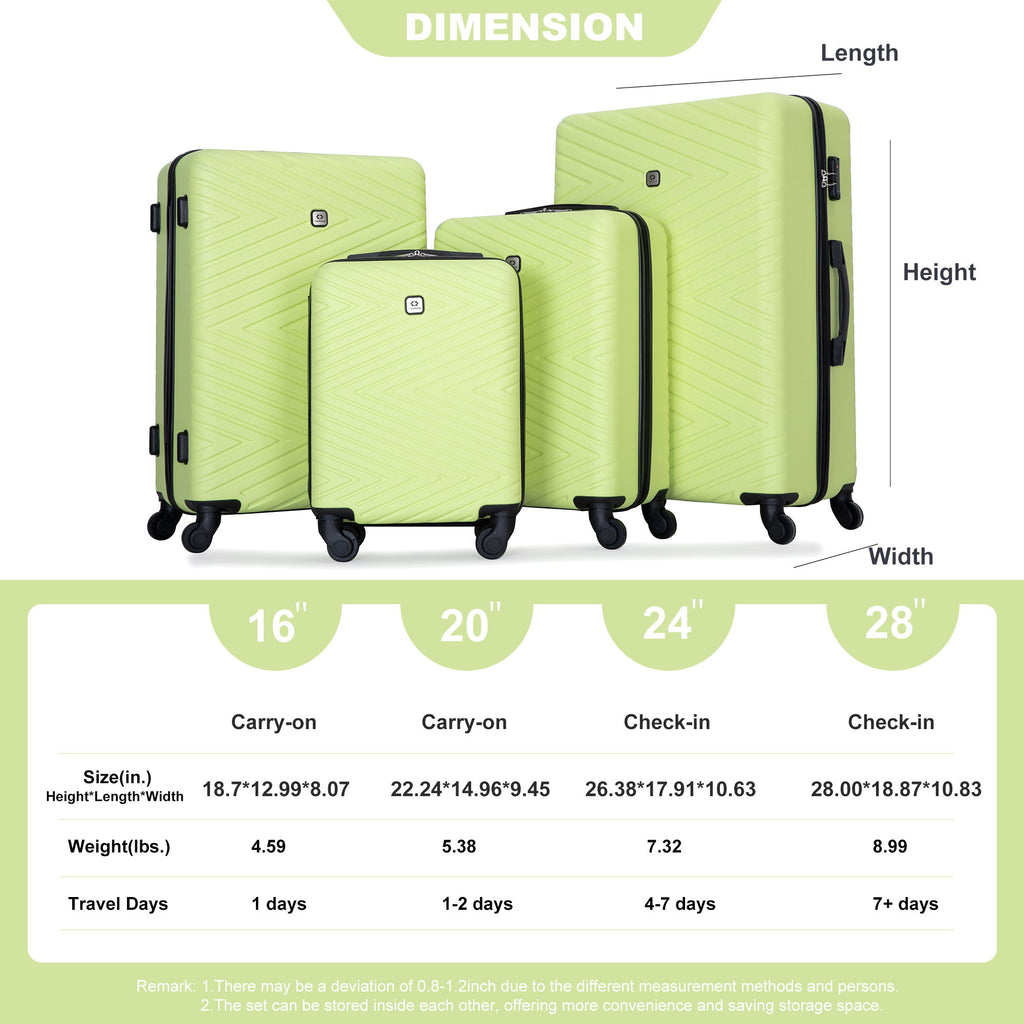 Luggage 4 Piece Lightweight Suitcase With Rotating Wheels With Tsa Lock,