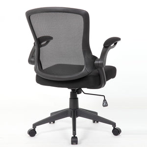 Office Chair & Mid Back Design, Adjustable Height And Foldable Armrests - Black