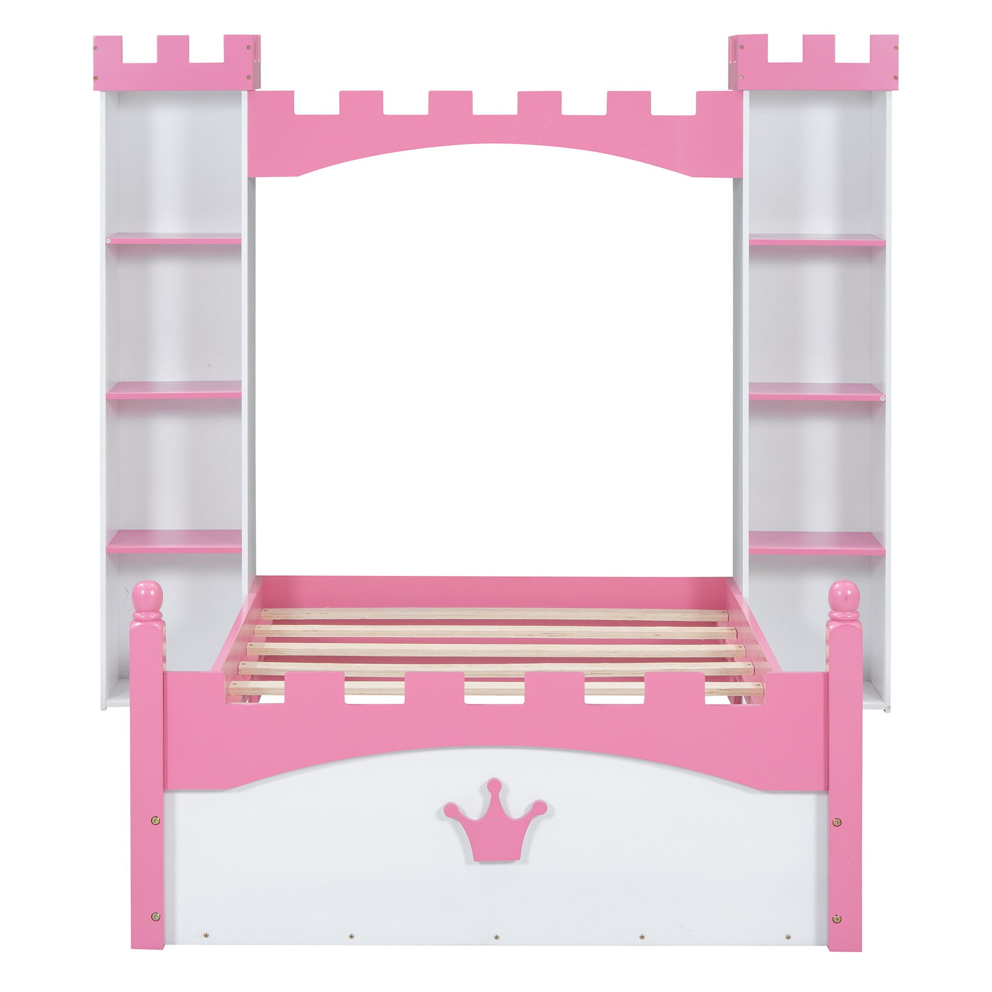 Castle Shaped Bed With Storage Shelf, Dreamy Platform Bed For Kids Bedroom