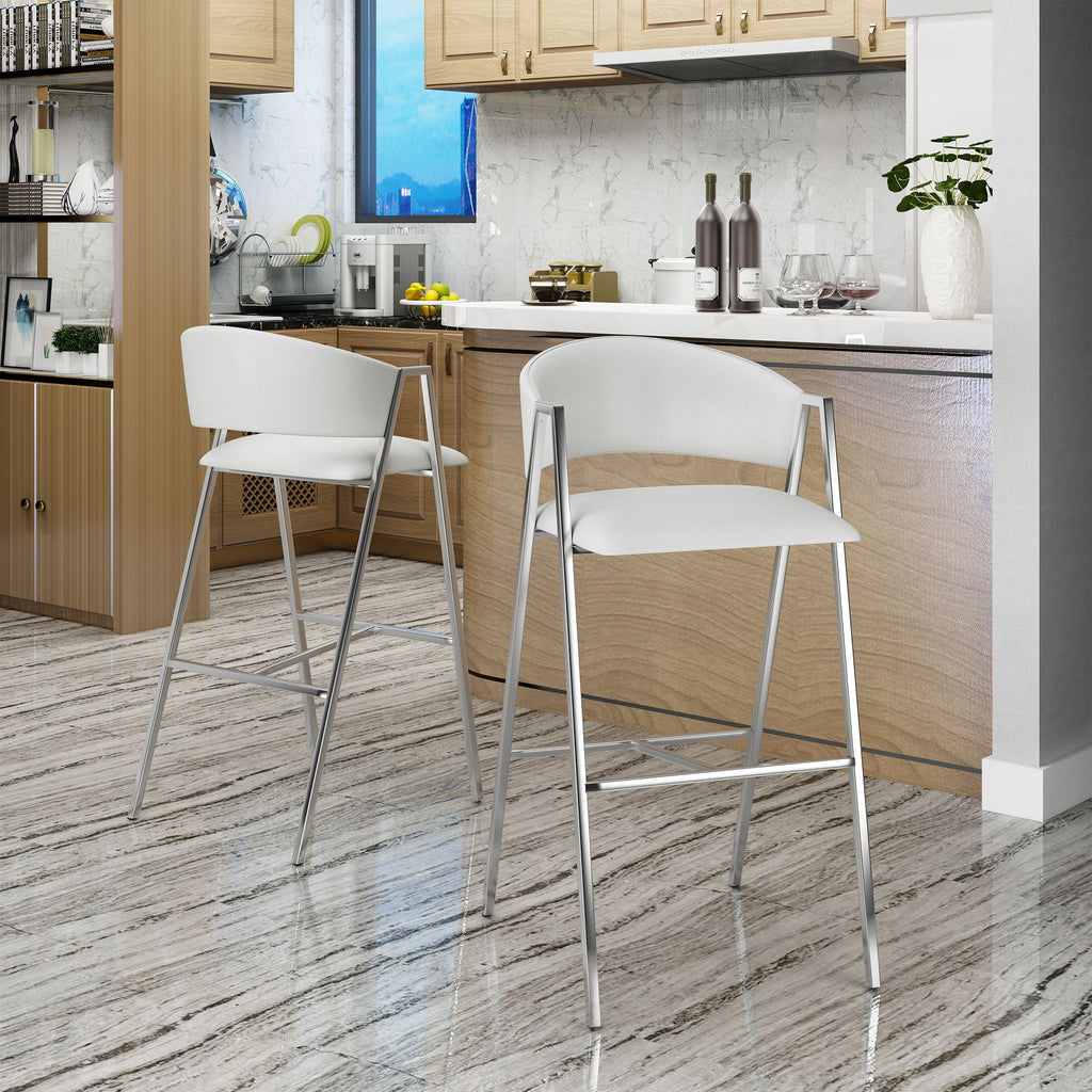 Modern Bar Stools With Low Back And Arms And Durable Metal Frame (Set of 2) - Ivory