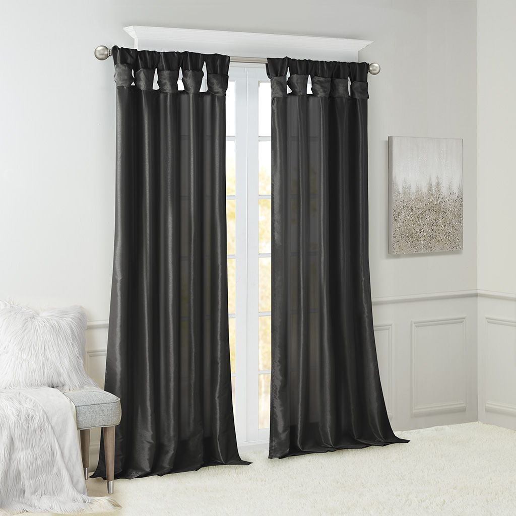 Emilia - Fabric Twist Tab Lined Window Curtain Panel - Black