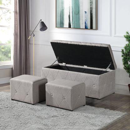 3 Piece Rectangular Storage Ottoman Short Velvet With 2 Set Ottomans