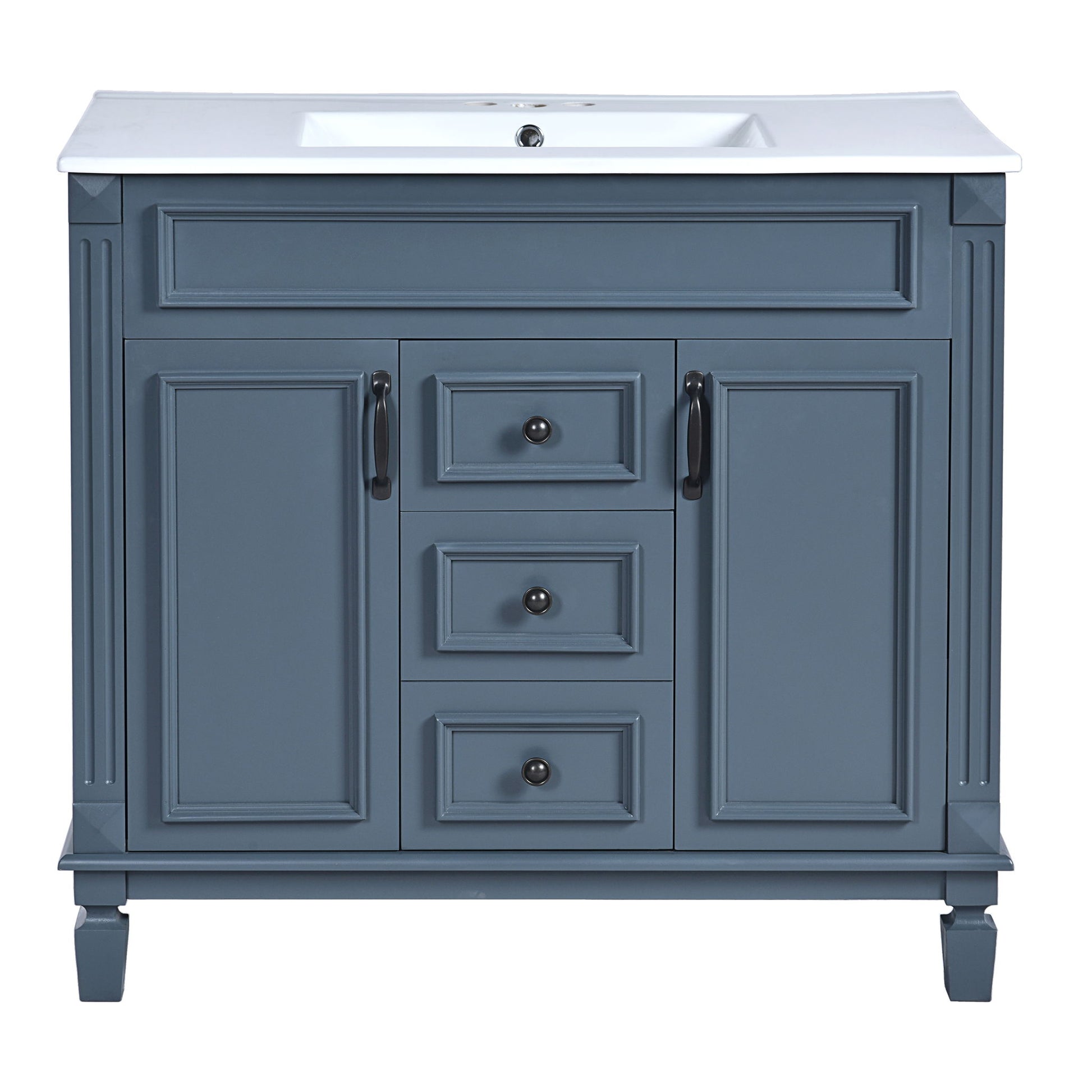 36" Bathroom Vanity With Top Sink, Basin On Cabinet With 2 Soft Closing Doors And 2 Drawers - Blue