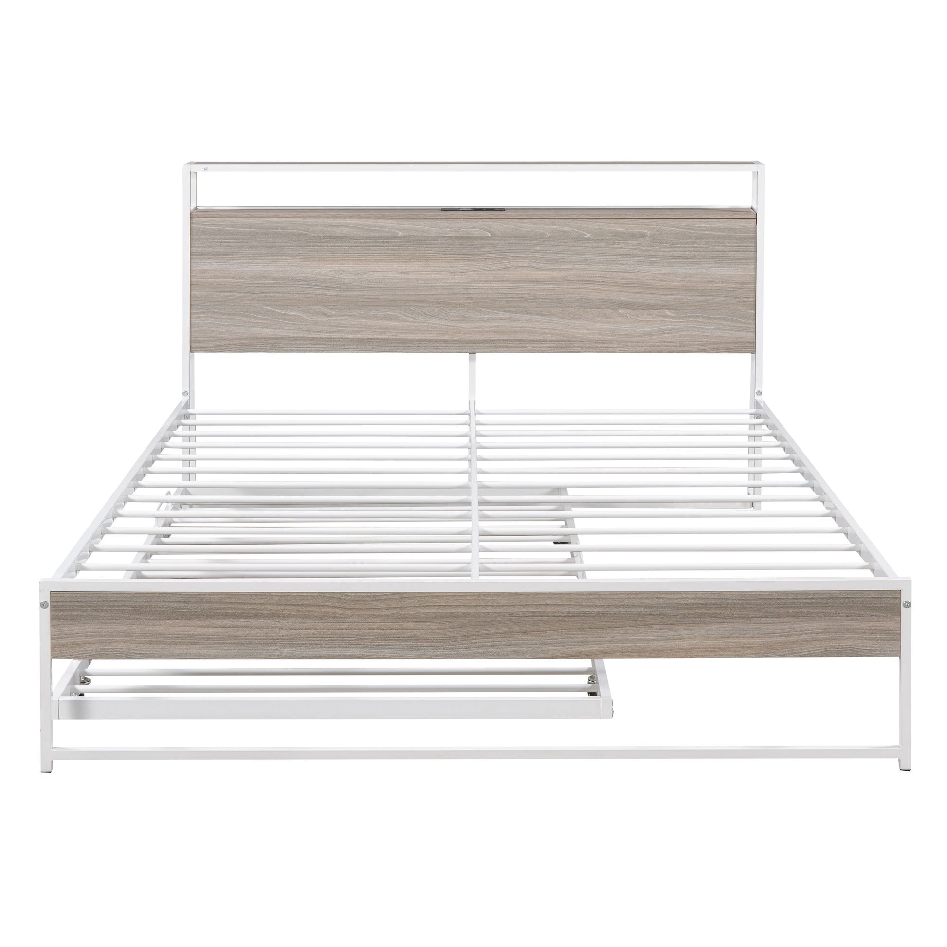 Platform Bed Frame With Trundle, USB Ports And Slat Support, No Box Spring Needed