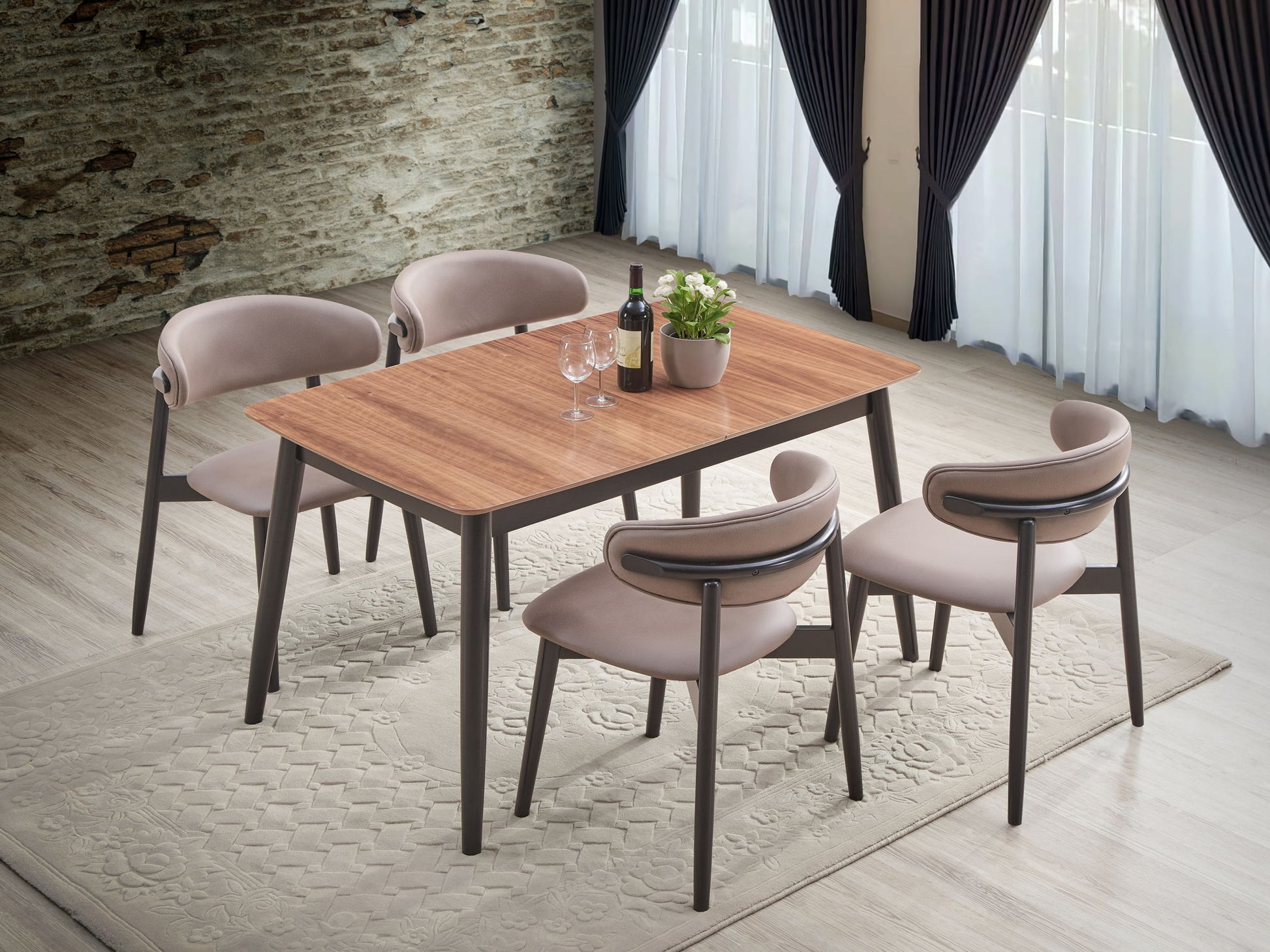 Lanae - 5 Piece Dining Room Set - Natural / Black