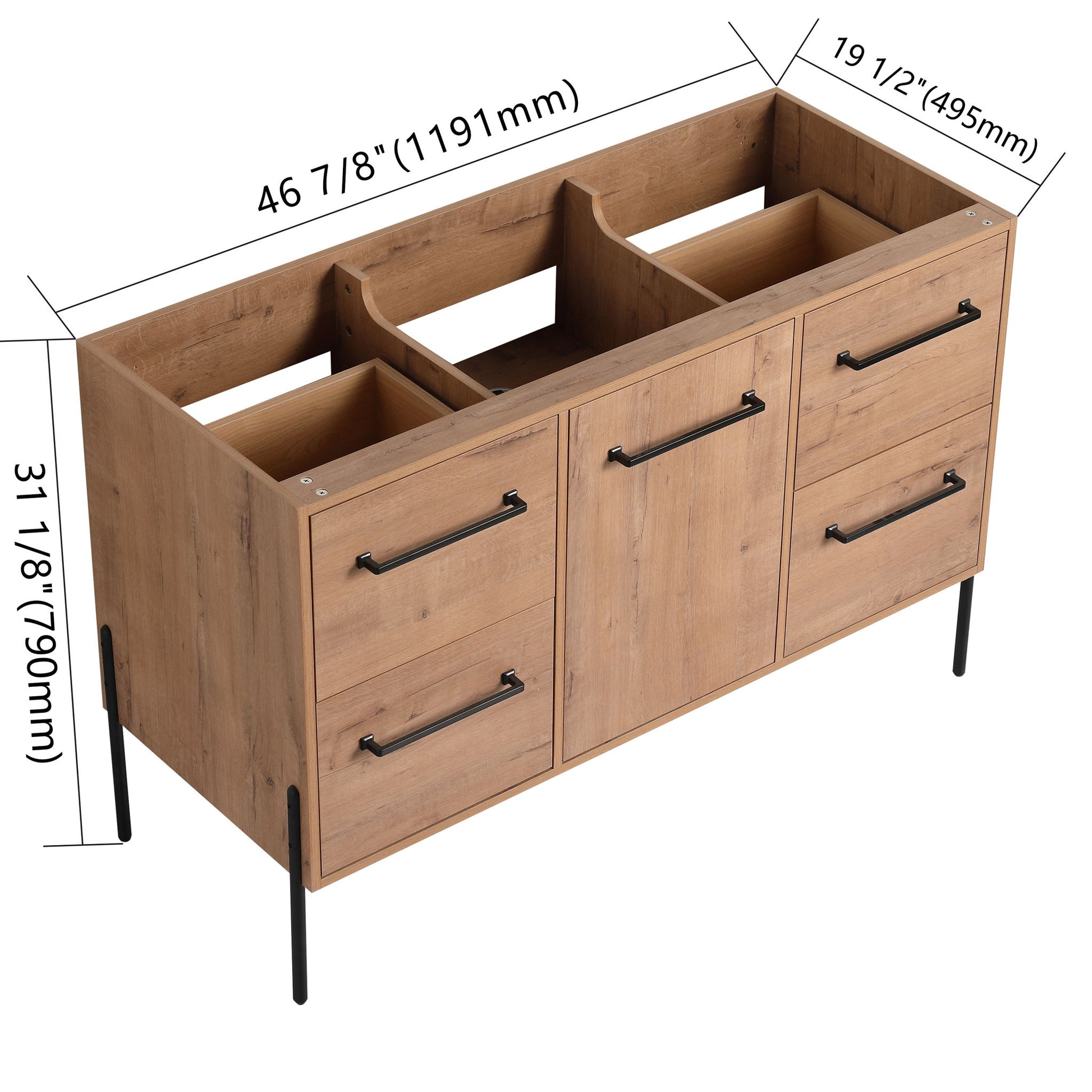 46" Freestanding Bathroom Vanity With Soft Close Doors And 4 Drawers, (Vanity Only) - Imitative Oak