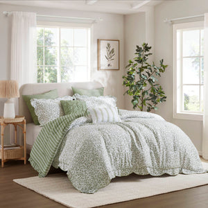 Darcy - 5 Piece King Print Comforter Set - Sage Green