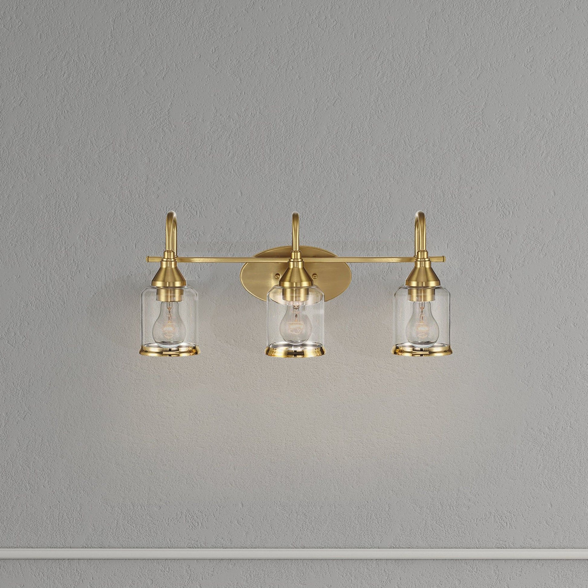 3 Lights Brush Vanity Light - Clear / Gold