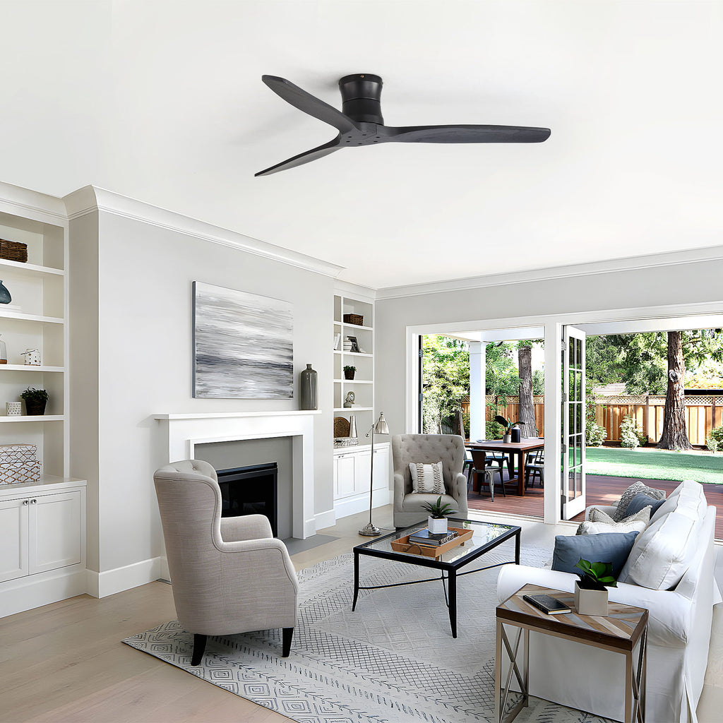 52" Ceiling Fan, No Light Flush Mount Low Profile 3 Blades With Remote Control