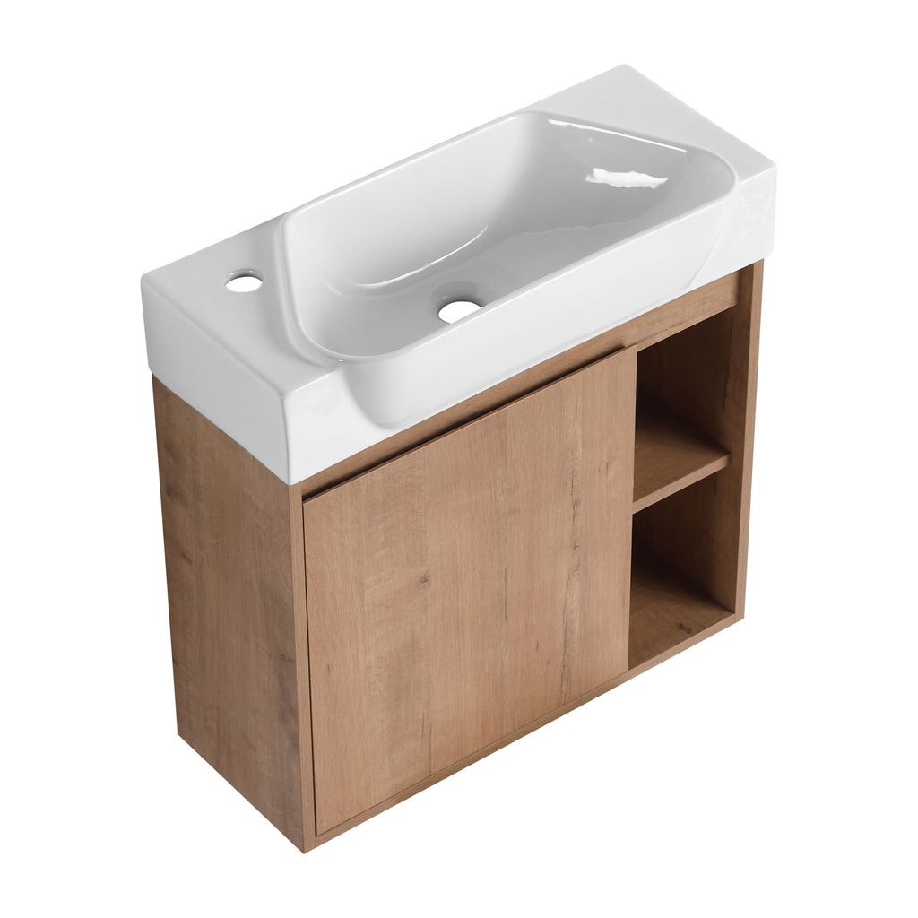 24" Wall Mounted Bathroom Vanity & Sink & Soft Close Door - Imitative Oak / White