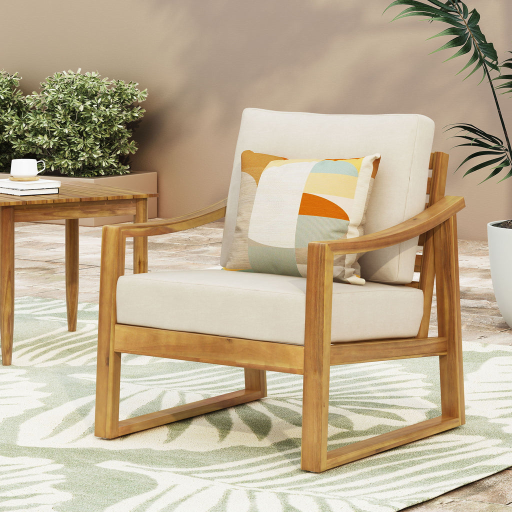 Outdoor Acacia Wood Club Chairs With Water Resistant Cushions - Teak / Beige