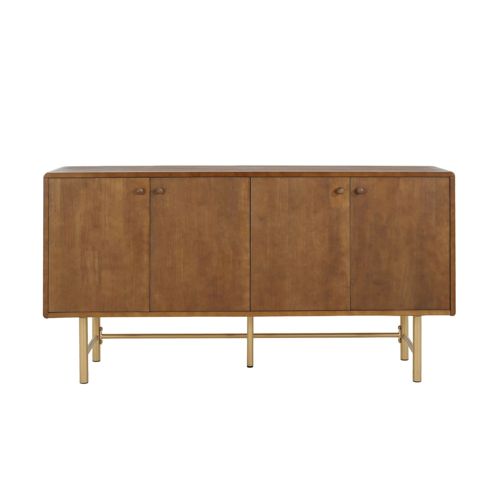 Modern Scandinavian 4 Door Sideboard Storage Cabinet With Adjustable Shelves - Brown / Gold