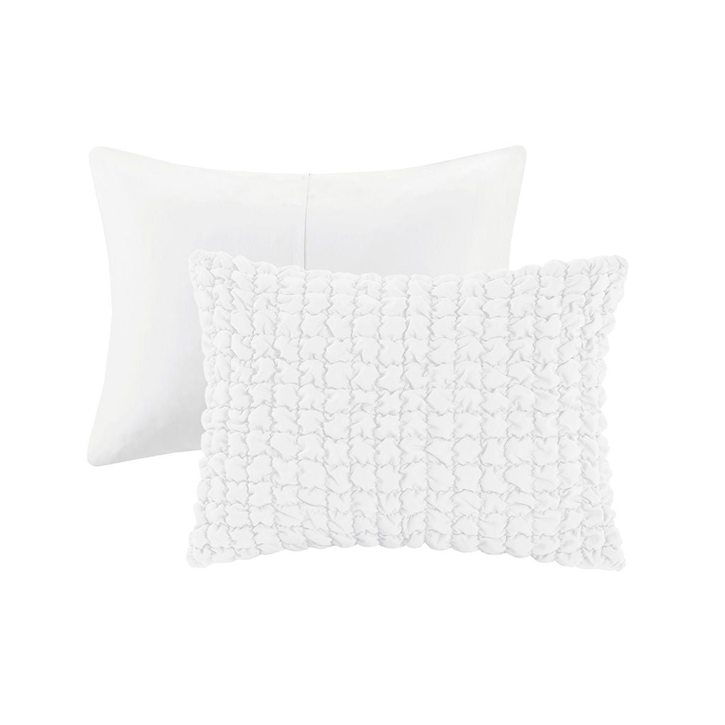 Evelyn - 3 Piece King Stripe Ruched Comforter Set - White