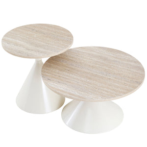 2 Piece Round Coffee Table Set - White