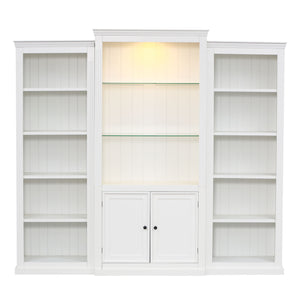 Retro Style 3 Piece Bookcase Display Cabinet With Adjustable LED Lighting, Tempered Glass Shelves - White