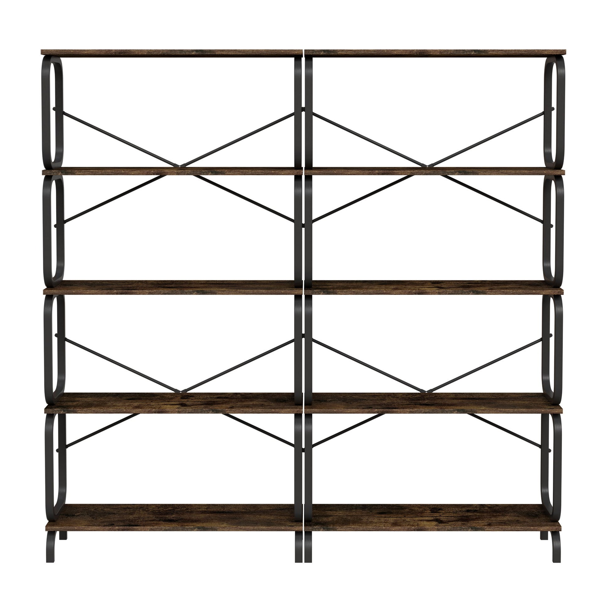 5 Tier Industrial Bookshelf, Tall Bookcase With Open Design, Vintage Storage Organizer