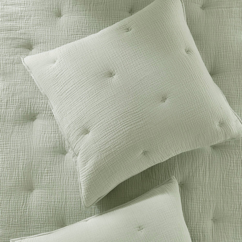 Breeze - Full/Queen Cotton Gauze Embroidered Quilt Set - Sage