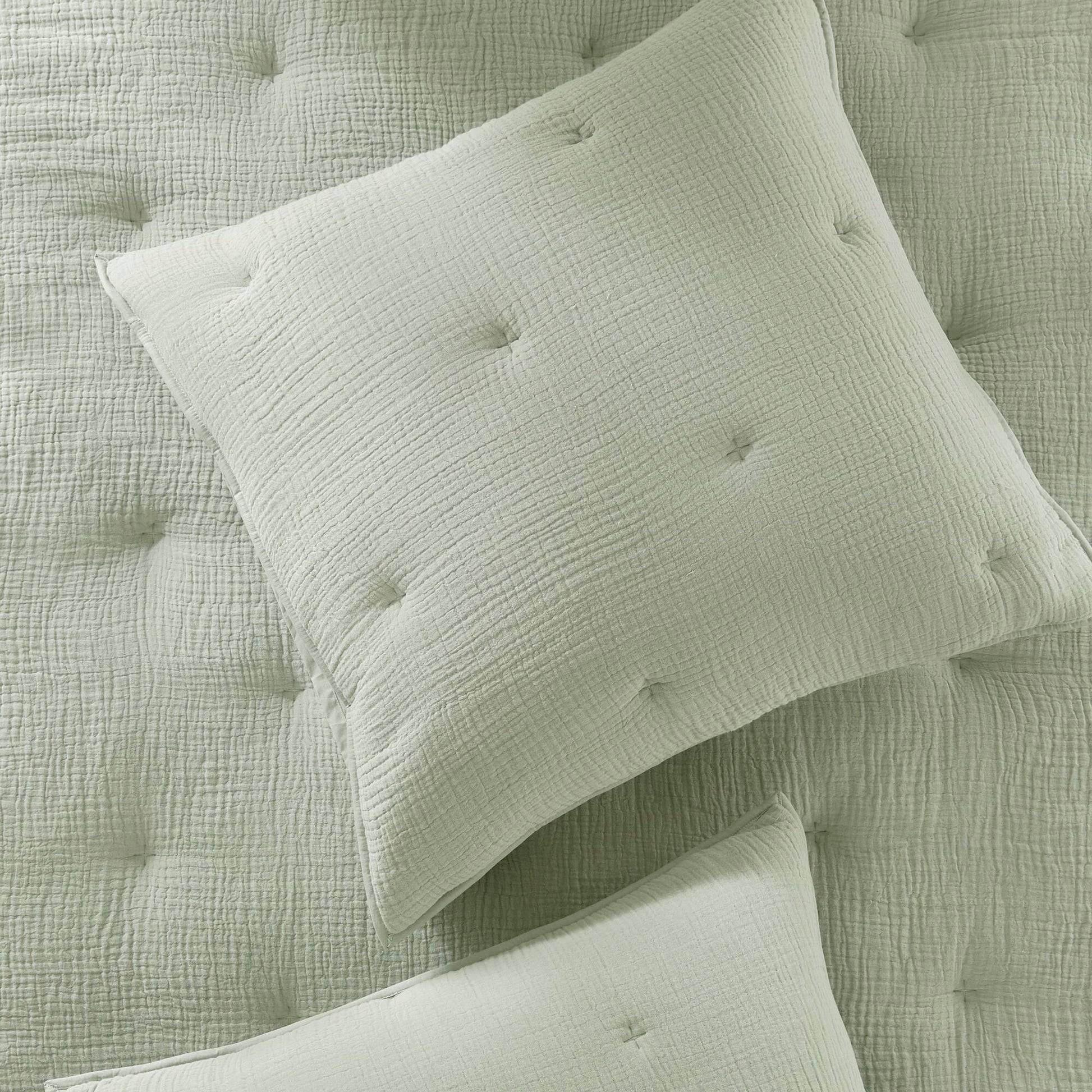 Breeze - Full/Queen Cotton Gauze Embroidered Quilt Set - Sage