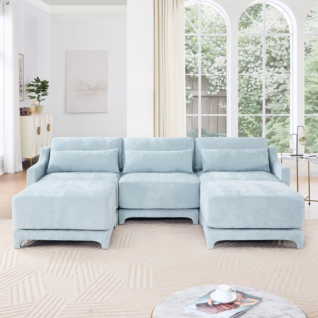 Stylish Sofa With Ottoman And Lumbar Pillows, Ergonomic Design