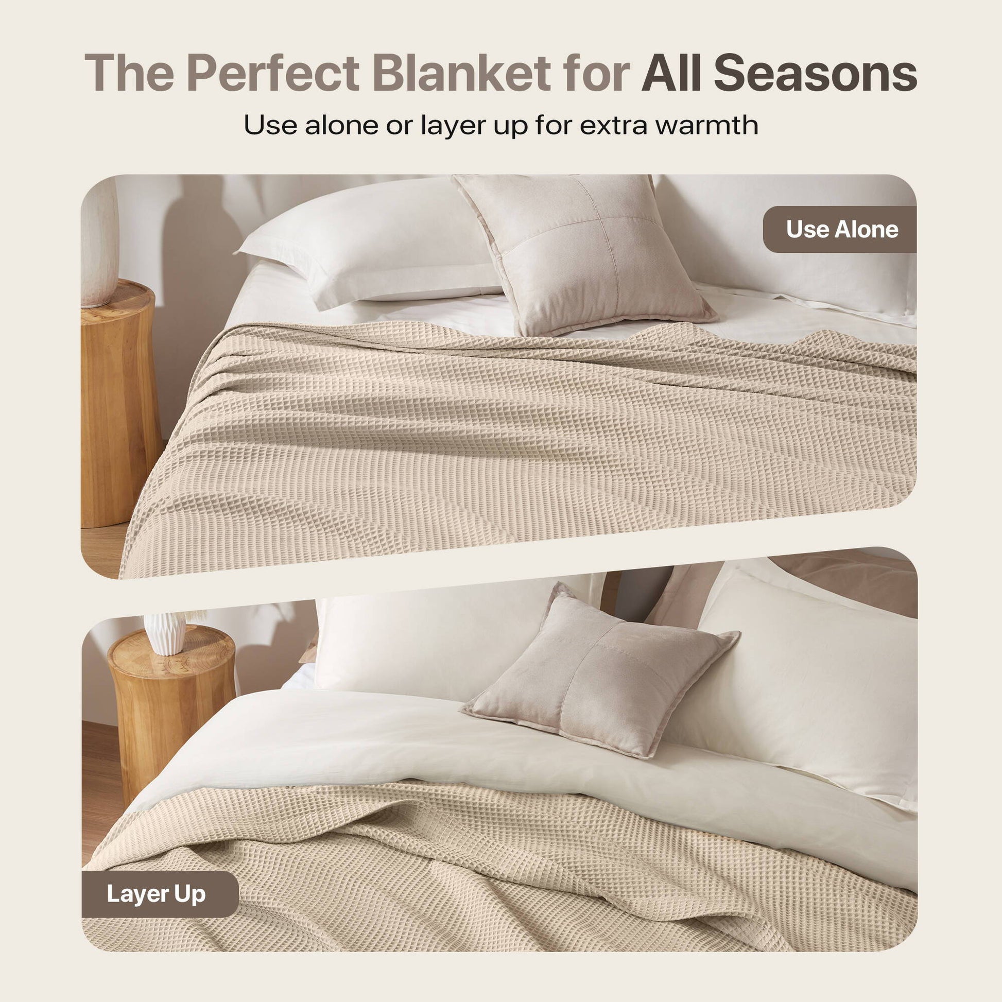 Waffle Weave - Cotton Blanket - Khaki
