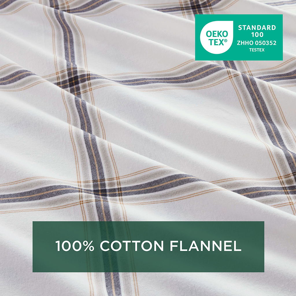 Flannel - 4 Piece King Sheet Set - Tan Plaid