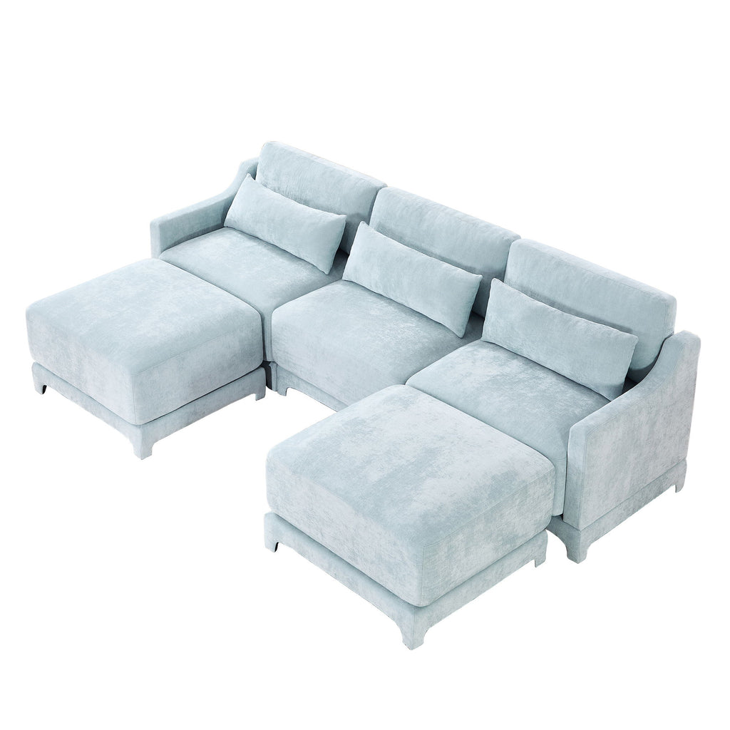 Stylish Sofa With Ottoman And Lumbar Pillows, Ergonomic Design