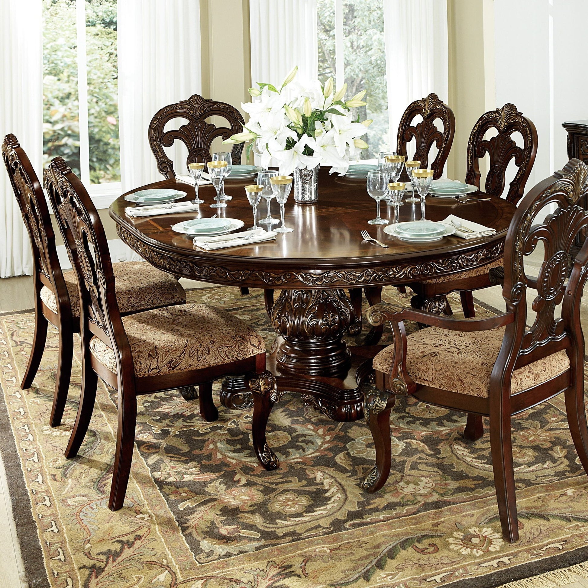 Elegant Style Beautiful Side Chairs 2 Piece Set Cherry With Tipping Fabric Upholstered Traditional Dining Furniture - Cherry