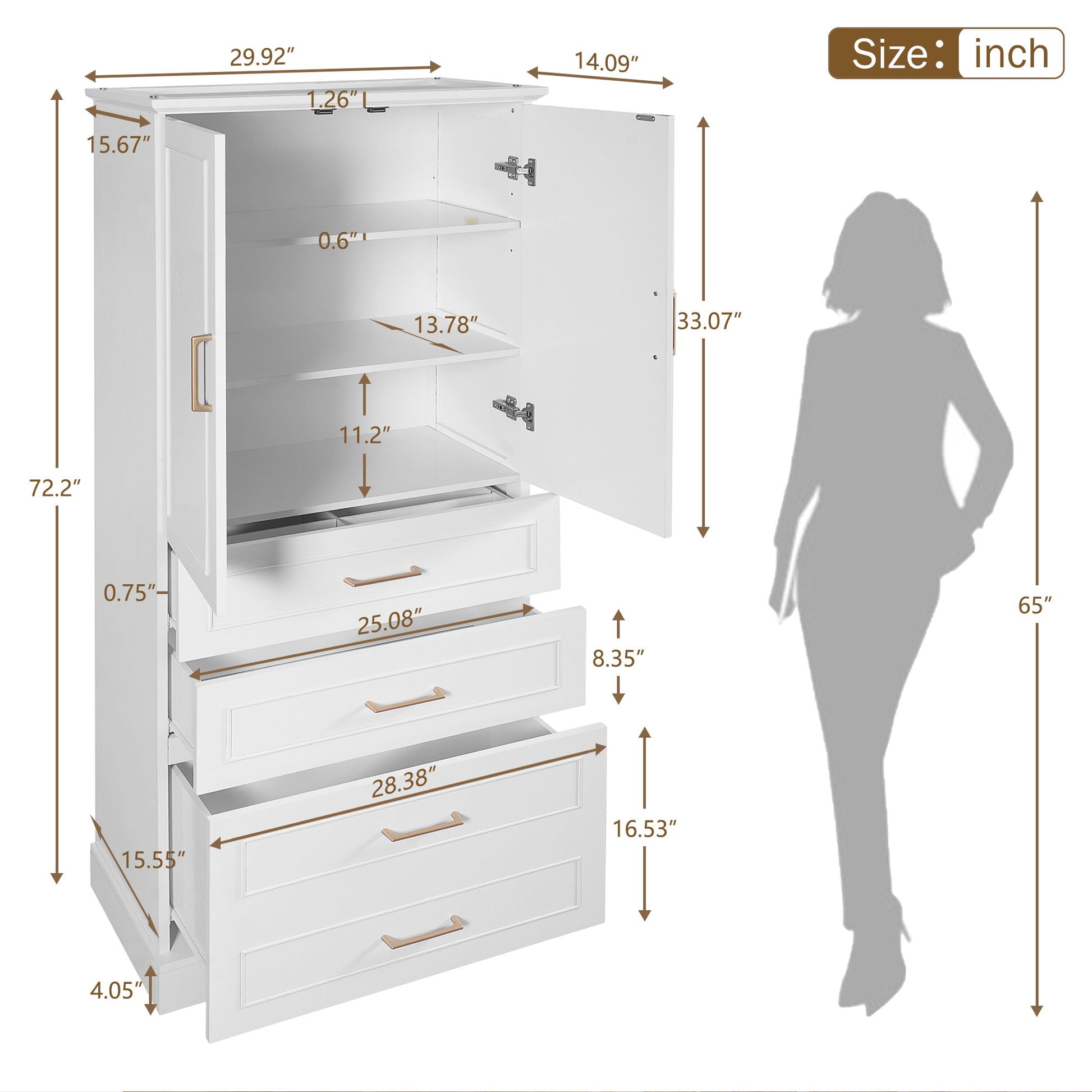 Freestanding Bathroom Cabinet With 3 Drawers, Adjustable Shelf, Soft Close Doors