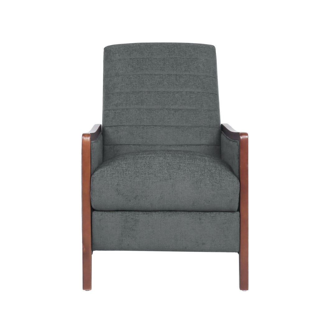 Mendota - Mid Century Modern Fabric Channel Stitch Wood Pushback Recliner - Gray