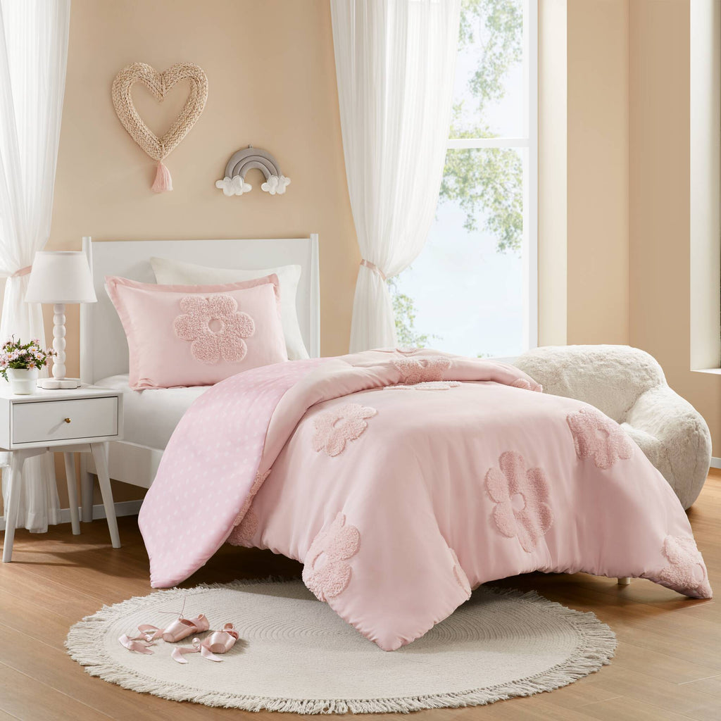 Gracie - Twin Floral Reversible Duvet Cover Set - Pink