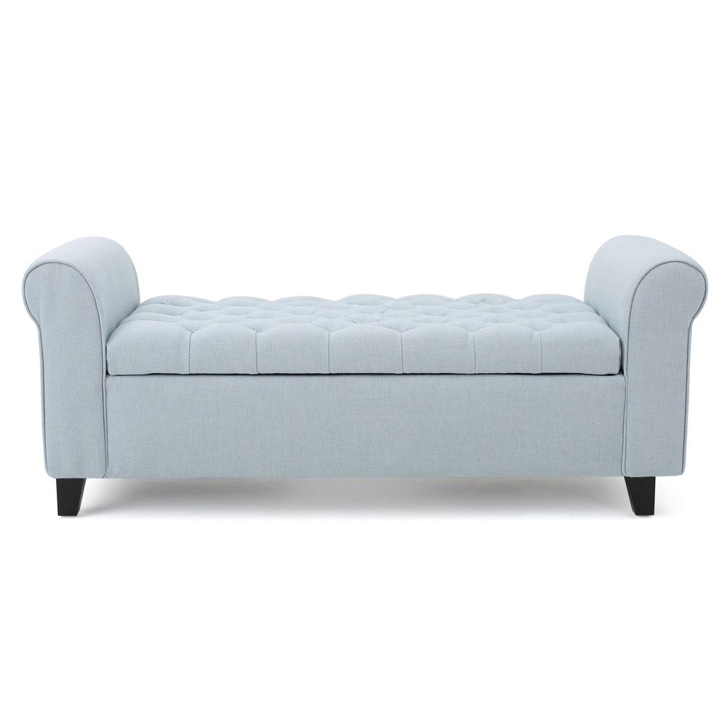 Hayes - Contemporary Armed Storage Bench With Rolled Arms And Button Tufting