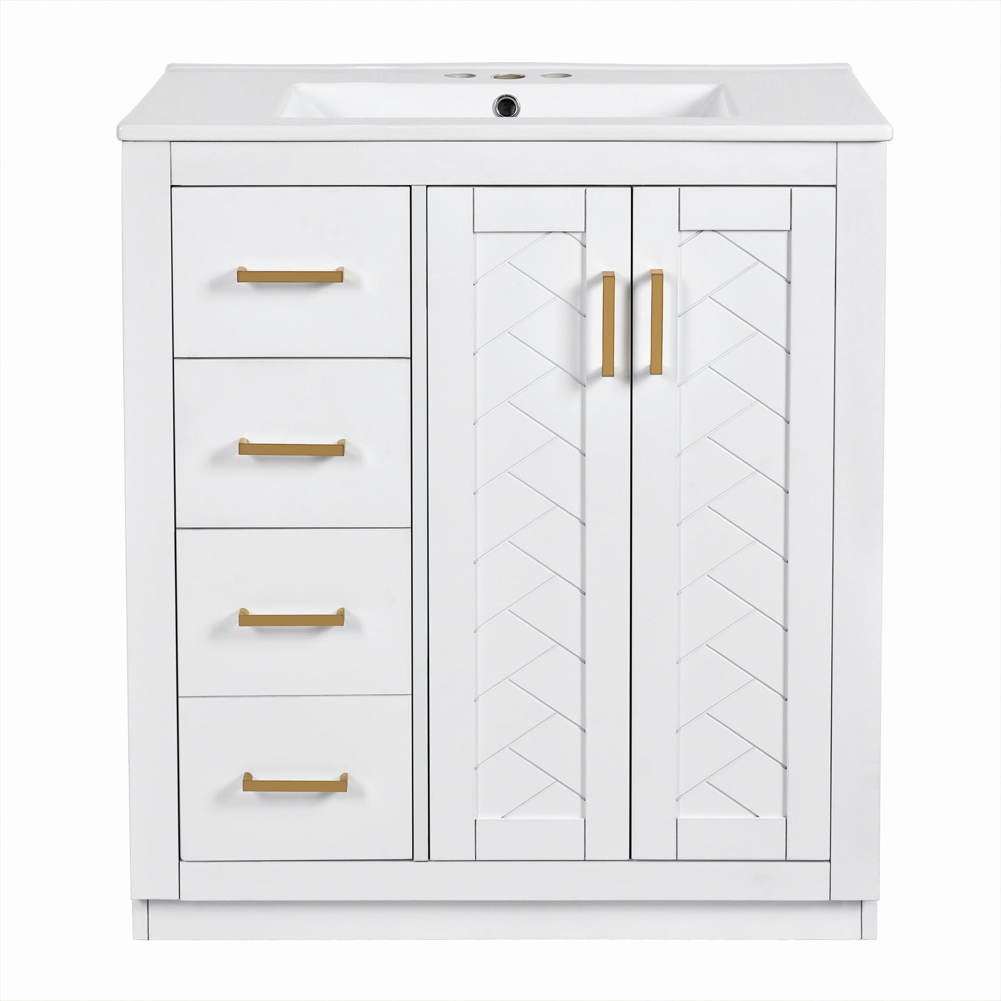 Ceramic Sink Combo, Freestanding Vanity Set With 3 Drawers & Soft Closing Doors