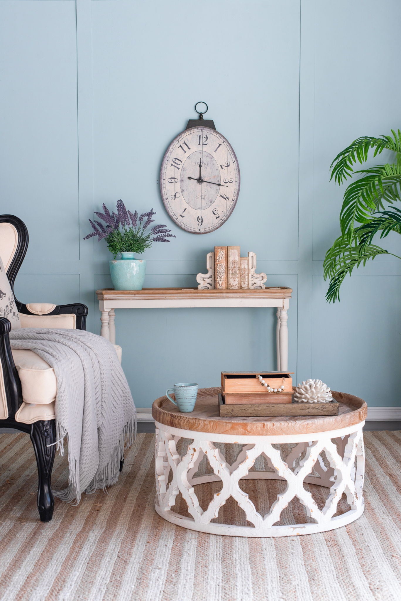 Antique Oval Wall Clock, Traditional Vintage Home Decor Clock - Ivory