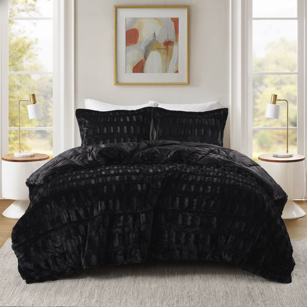 Gia - 3 Piece King/California King Solid Comforter Mini Set - Black